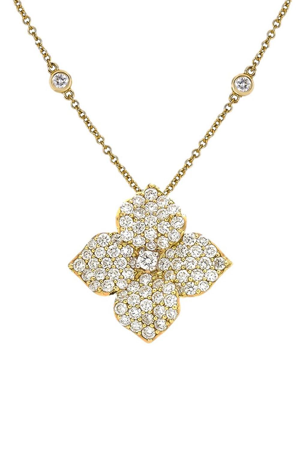 Diamond Large Flower Pendant Necklace-YELLOW GOLD-JEWELRYFINE JEWELNECKLACE O-PIRANESI