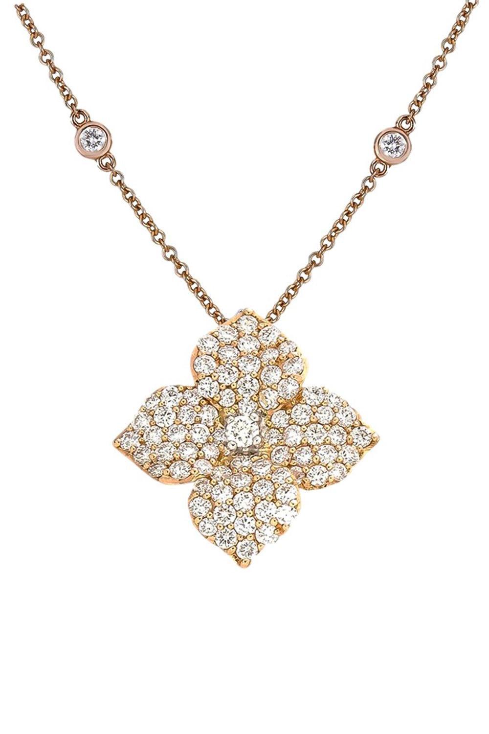 Diamond Large Flower Pendant Necklace-ROSE GOLD-JEWELRYFINE JEWELNECKLACE O-PIRANESI