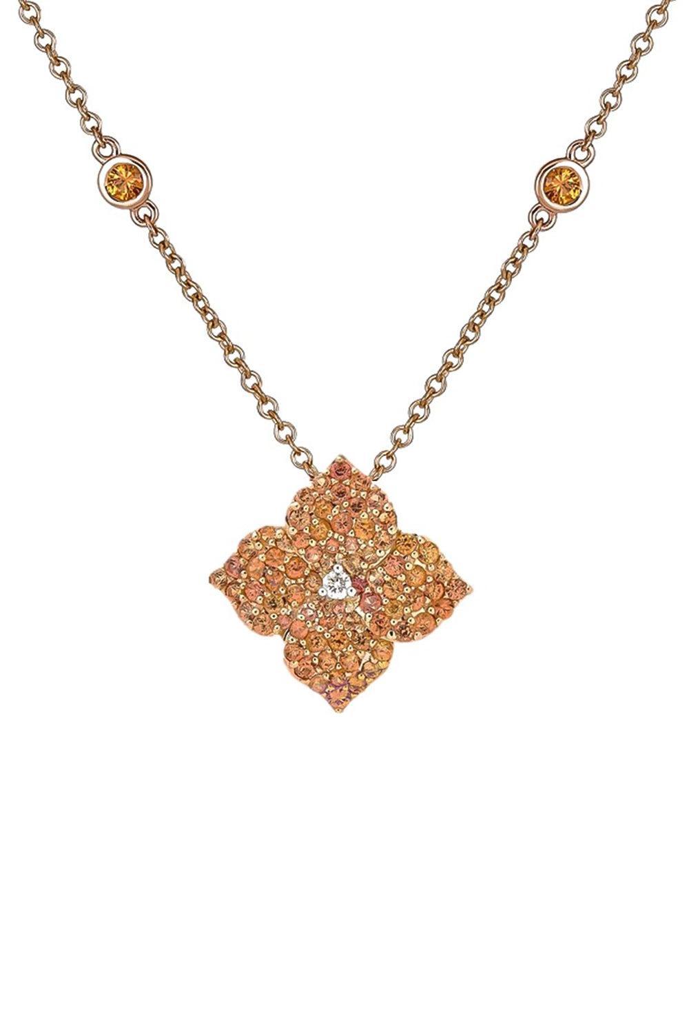 Orange Sapphire Small Flower Necklace-ROSE GOLD-JEWELRYFINE JEWELNECKLACE O-PIRANESI