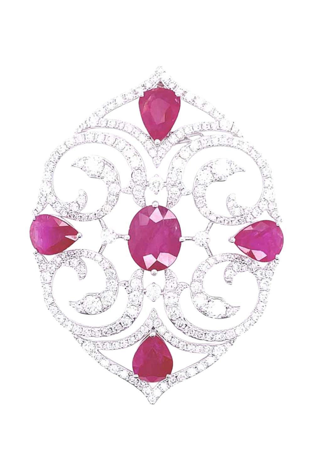 Ruby Diamond Round Pendant Necklace-WHITE GOLD-JEWELRYFINE JEWELPENDANT-PIRANESI