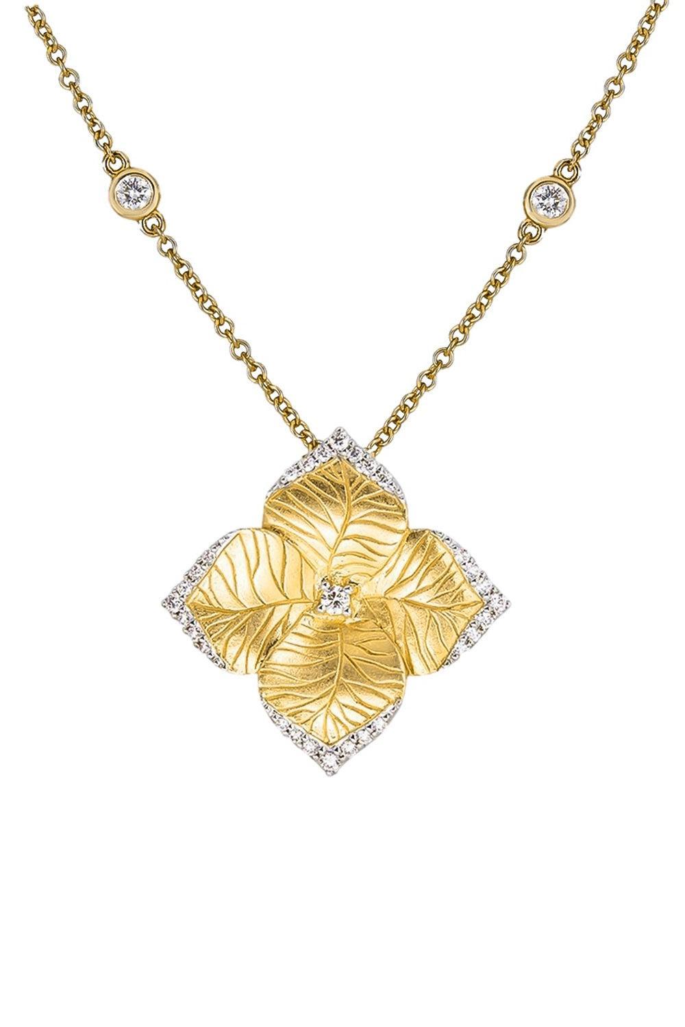 Diamond Satin Flower Necklace-YELLOW GOLD-JEWELRYFINE JEWELNECKLACE O-PIRANESI