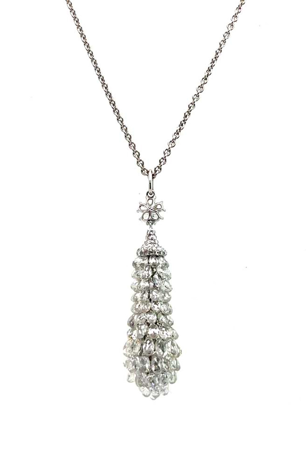 Rock Crystal Flower Diamodn Pendant Necklace-WHITEGOL-JEWELRYFINE JEWELNECKLACE O-PIRANESI