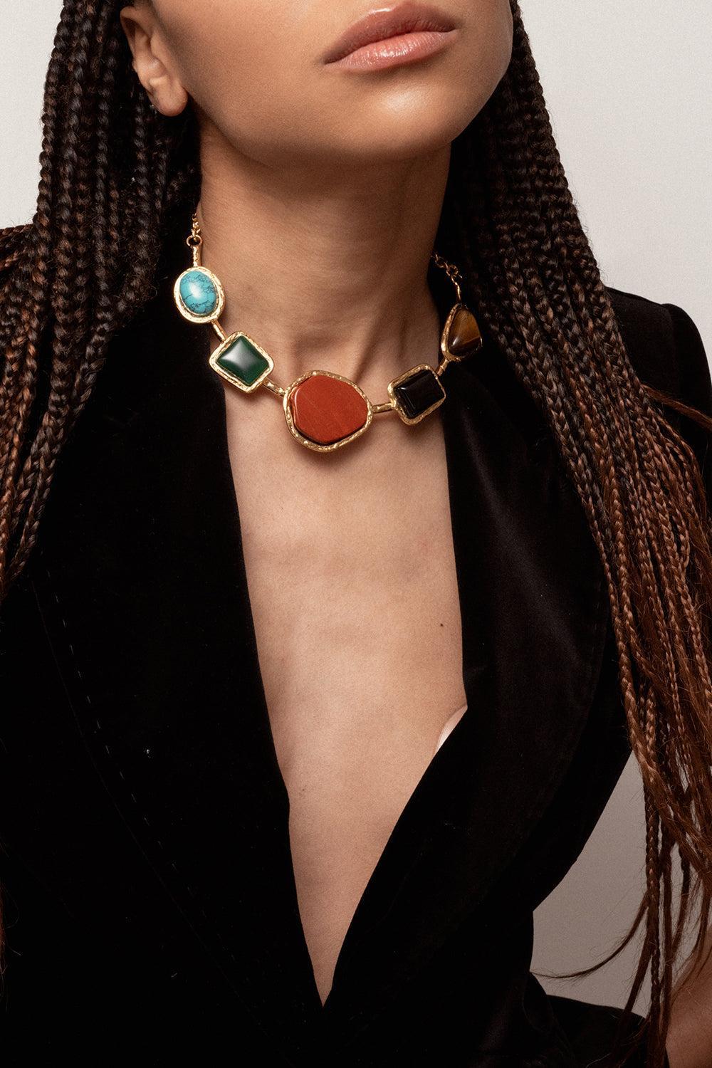 Five Stone Necklace-YELLOW-JEWELRYBOUTIQUENECKLACE O-SYLVIA TOLEDANO