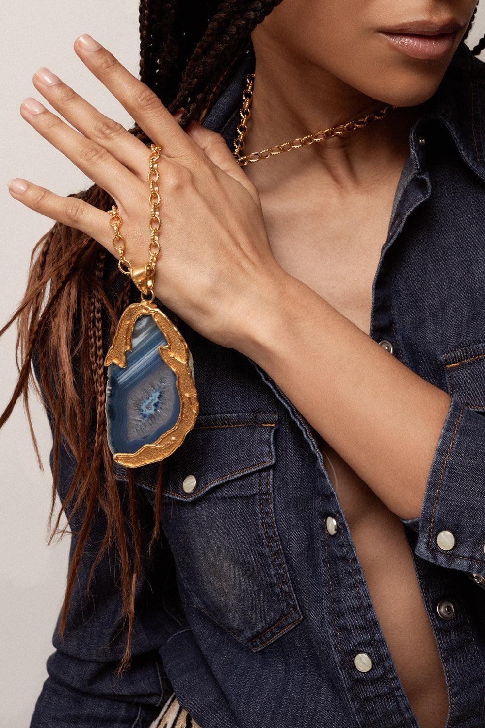 Blue Agate Spellbound Necklace-YELLOW-JEWELRYBOUTIQUENECKLACE O-SYLVIA TOLEDANO