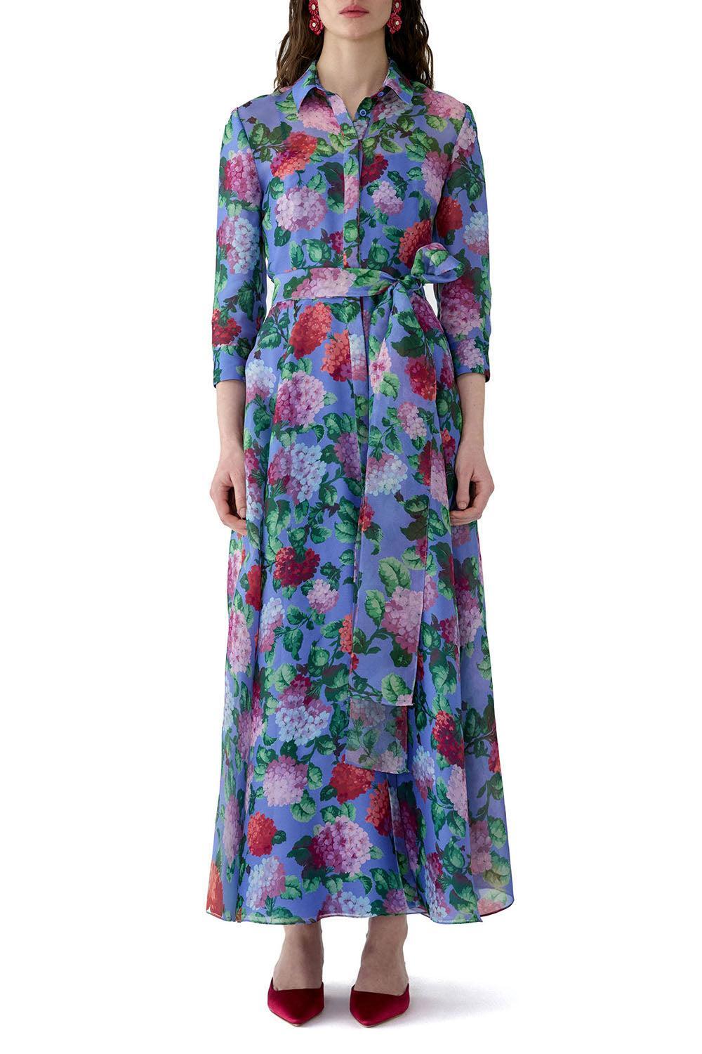 Three-Quarter Sleeve Midi Trench Dress-FLORAL-4-CLOTHINGDRESSCOCKTAIL-CAROLINA HERRERA