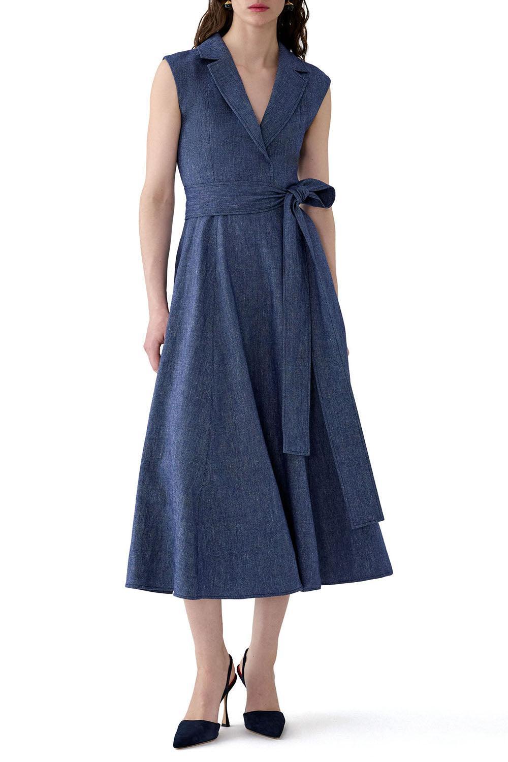 Sleeveless Midi Trench Dress-BLUE-2-CLOTHINGDRESSCASUAL-CAROLINA HERRERA