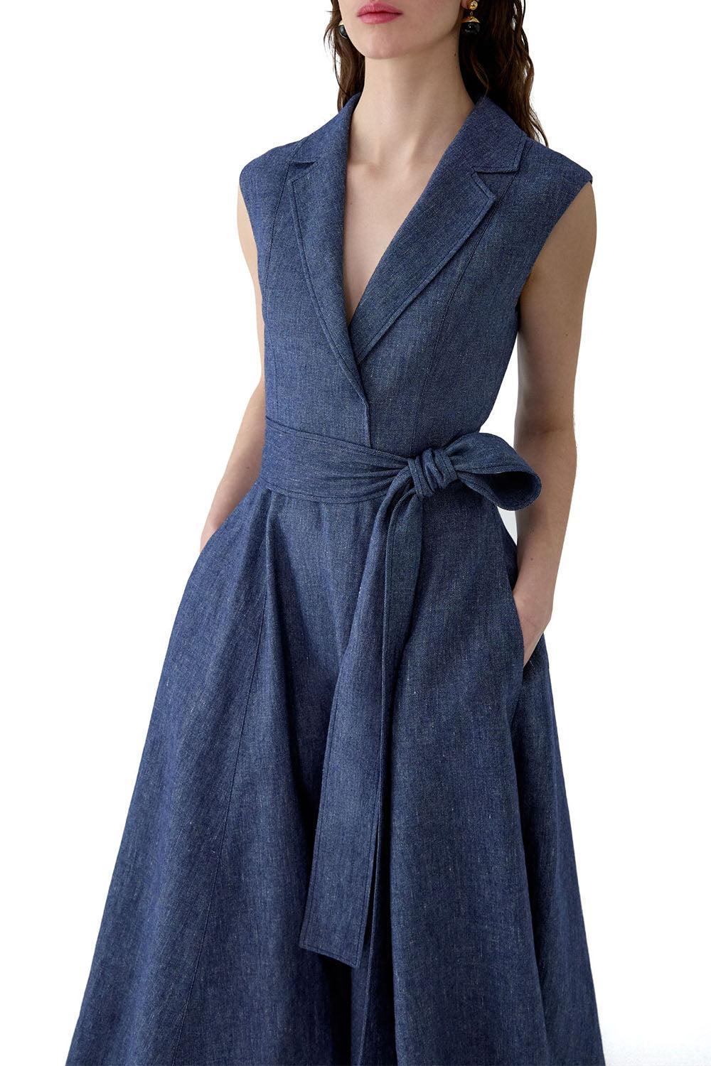 Sleeveless Midi Trench Dress-BLUE-2-CLOTHINGDRESSCASUAL-CAROLINA HERRERA