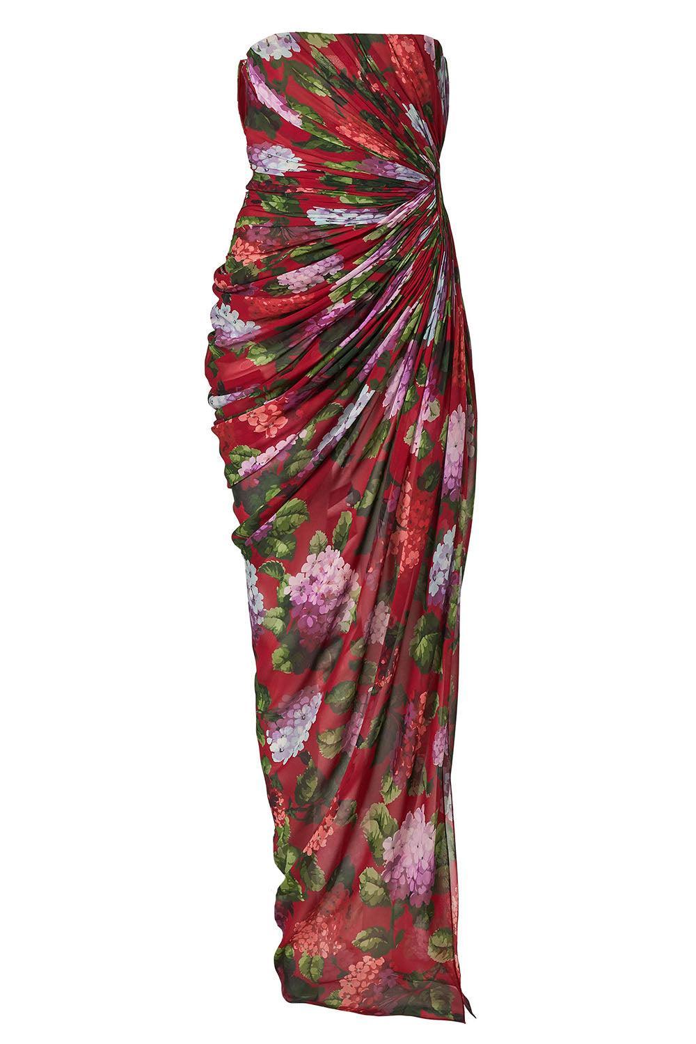 Strapless Draped Gown-FLORAL-4-CLOTHINGDRESSCOCKTAIL-CAROLINA HERRERA