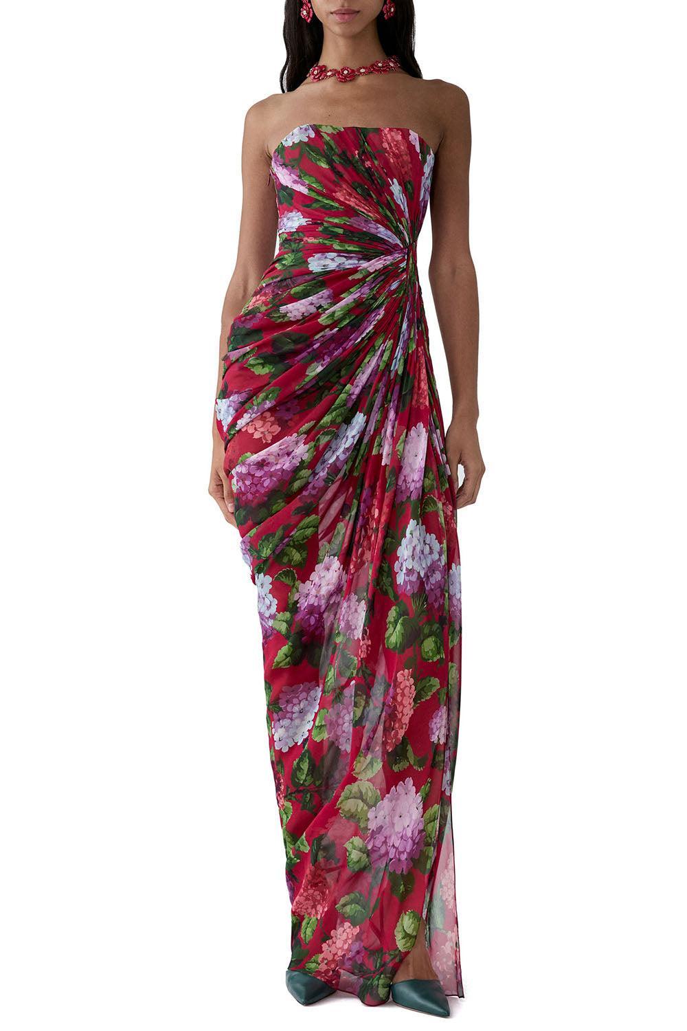 Strapless Draped Gown-FLORAL-4-CLOTHINGDRESSCOCKTAIL-CAROLINA HERRERA