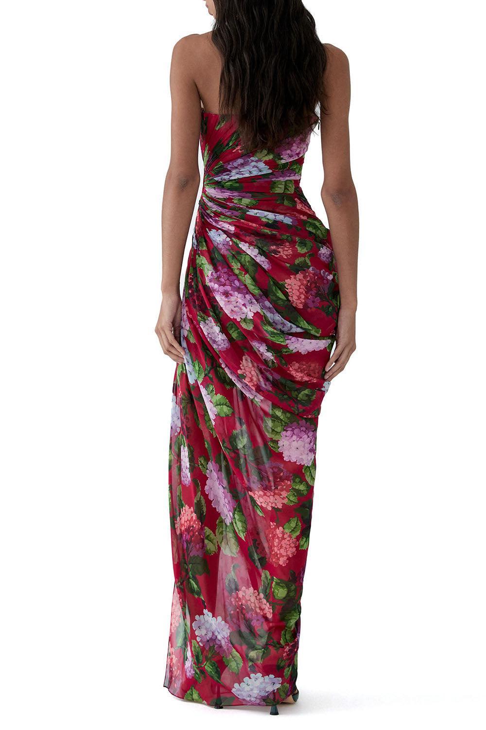 Strapless Draped Gown-FLORAL-4-CLOTHINGDRESSCOCKTAIL-CAROLINA HERRERA