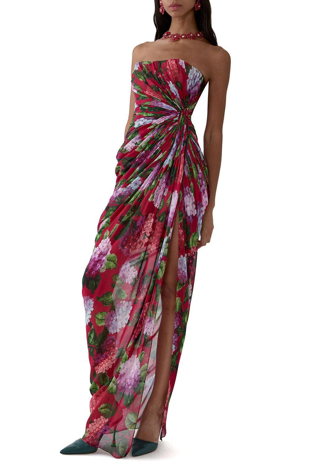 Strapless Draped Gown-FLORAL-4-CLOTHINGDRESSCOCKTAIL-CAROLINA HERRERA
