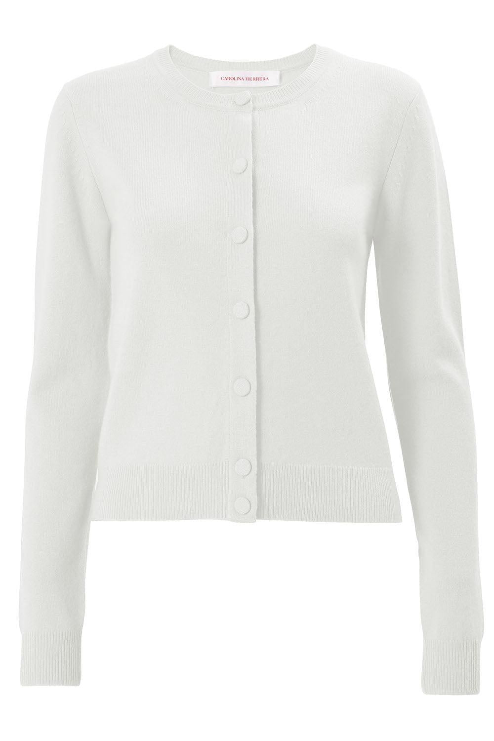 Long Sleeve Crew Neck Cardigan-CREAM-XS-CLOTHINGTOPCARDIGAN-CAROLINA HERRERA