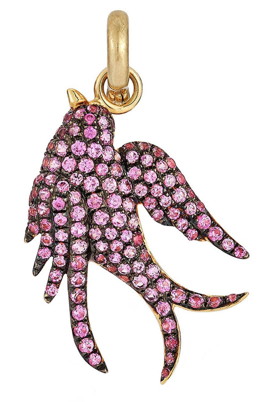 Pink Sapphire Large Birdie Charm-YELLOW GOLD-JEWELRYFINE JEWELPENDANT-STORROW