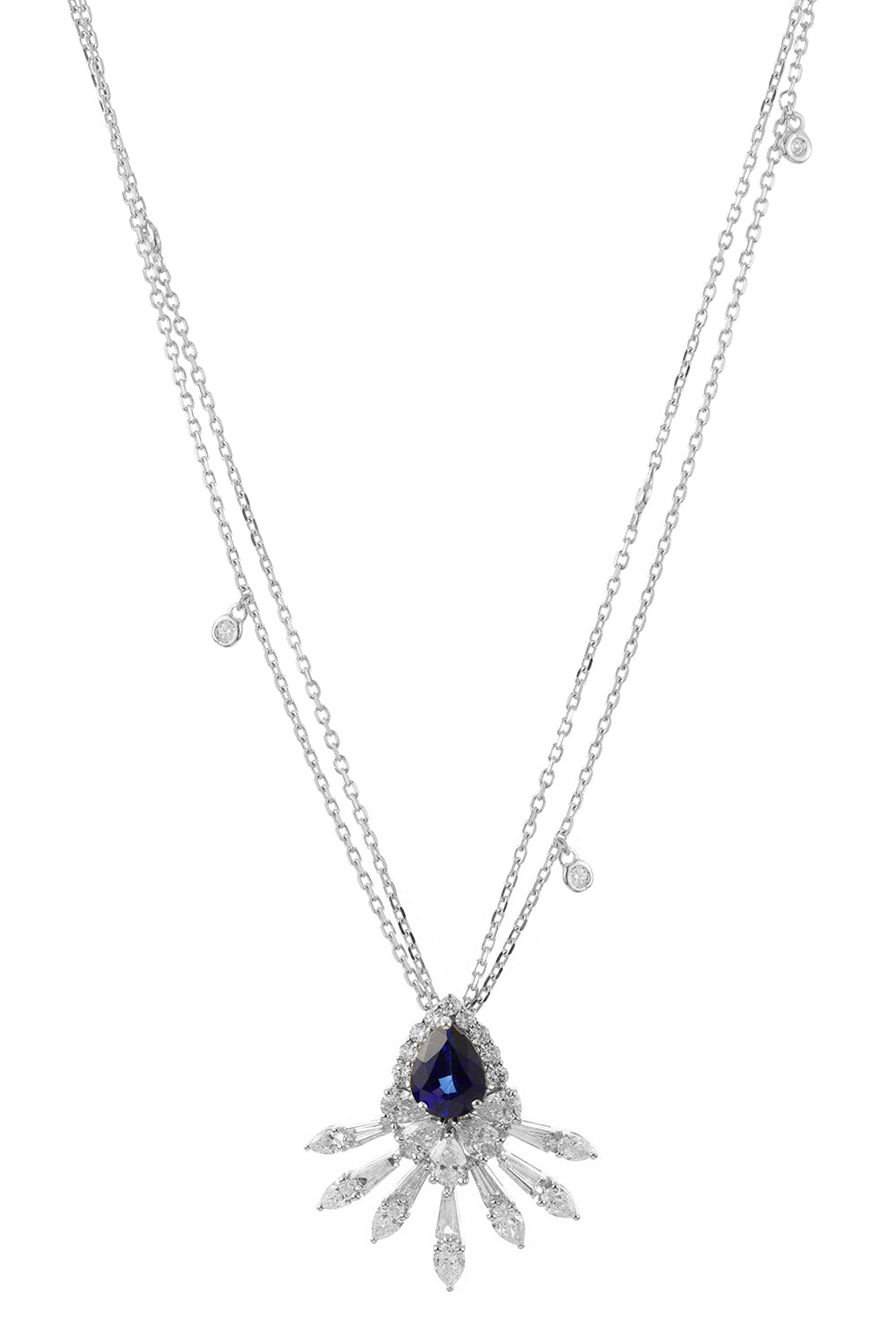 Blue Sapphire Diamond Reign Supreme Pendant Necklace-WHITE GOLD-JEWELRYFINE JEWELNECKLACE O-YEPREM JEWELLERY