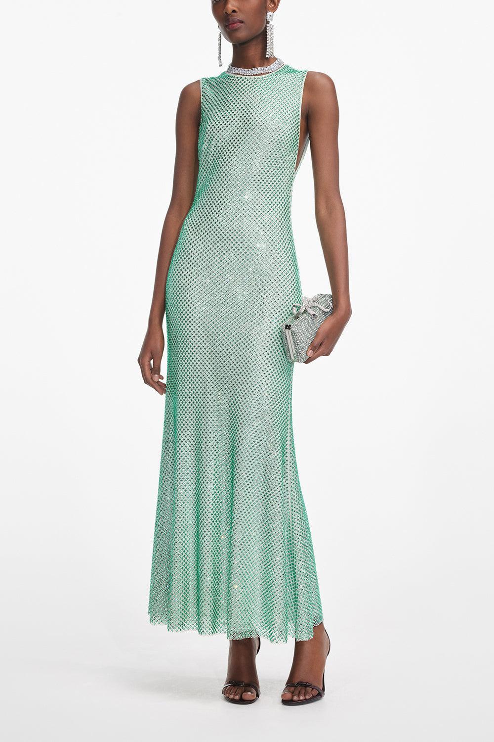 Self-Portrait Women's Mint Rhinestone Mesh Maxi Dress - Green - Size 2 Self-Portrait Women's Mint Rhinestone Mesh Maxi Dress - Green - Size 2
