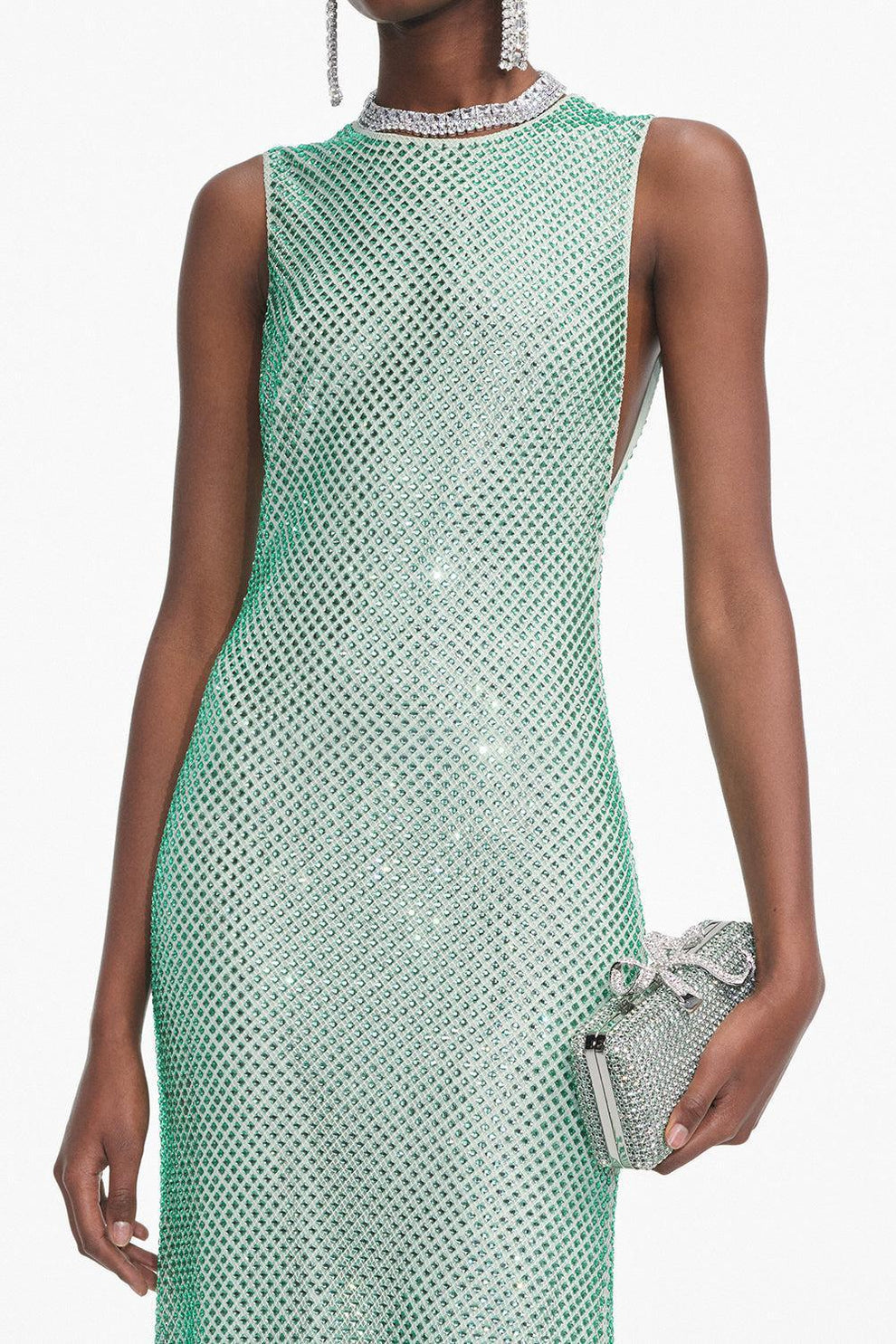 Rhinestone Mesh Midi Dress