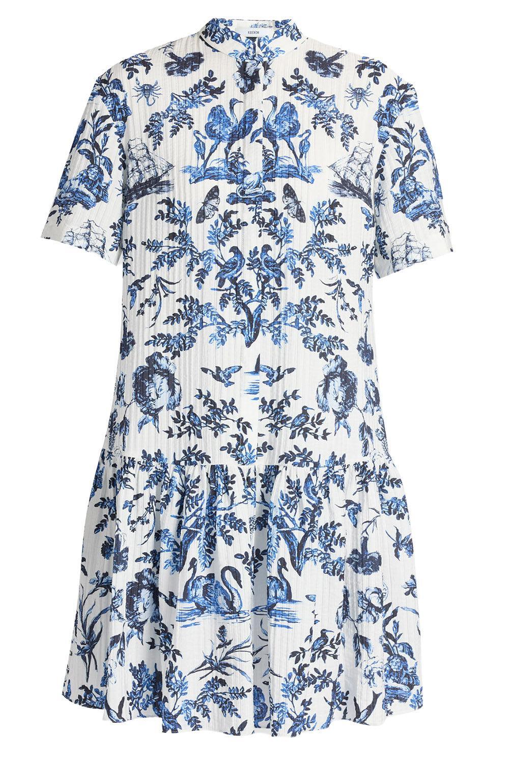 Crinkled Mini Shirt Dress-FLORAL-2-CLOTHINGDRESSCASUAL-ERDEM