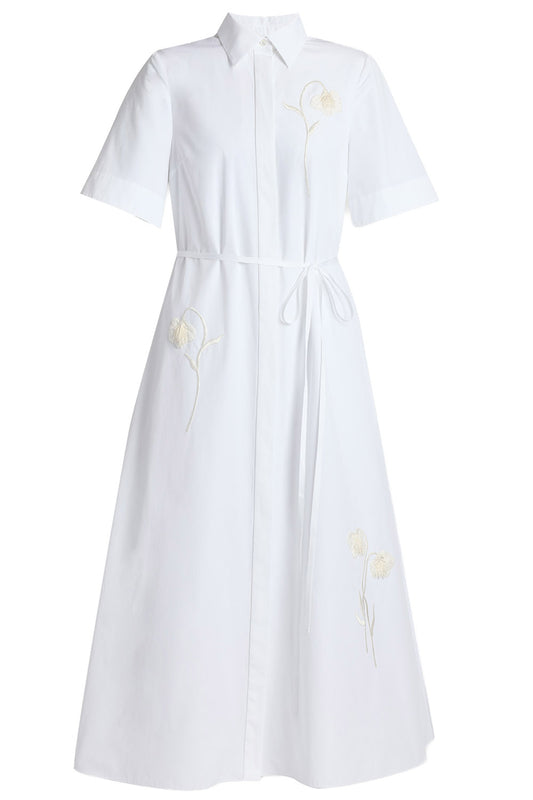 Embroidered Midi Shirt Dress