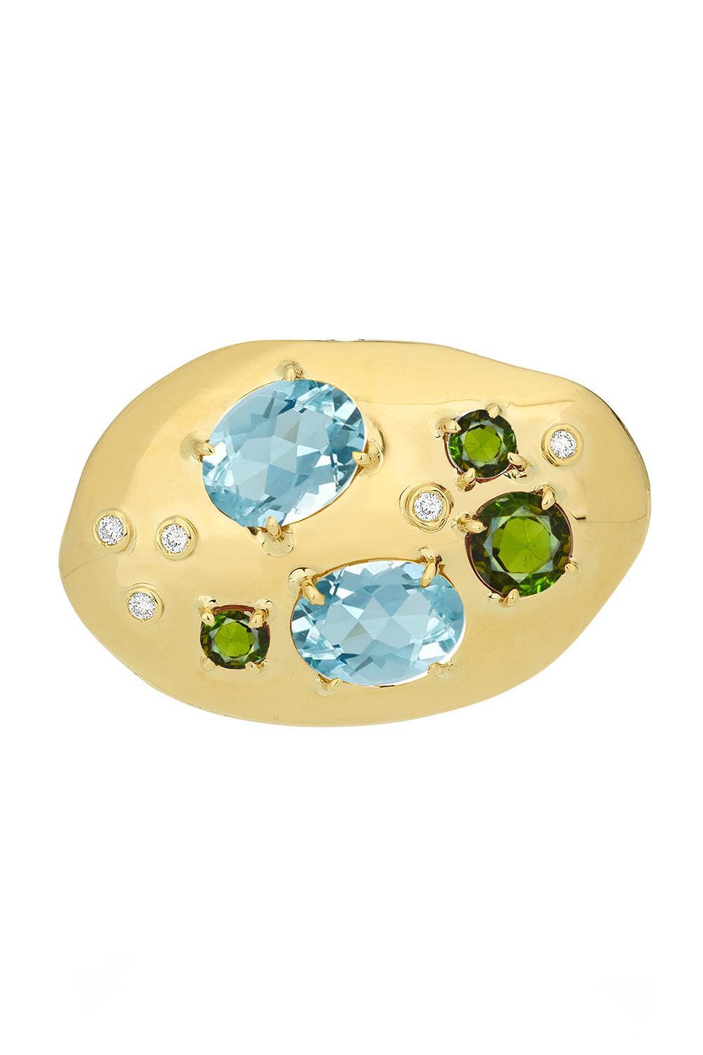 Green Tourmaline Blue Topaz Flinstone Pendant-YELLOW GOLD-JEWELRYFINE JEWELPENDANT-CAROL KAUFFMANN