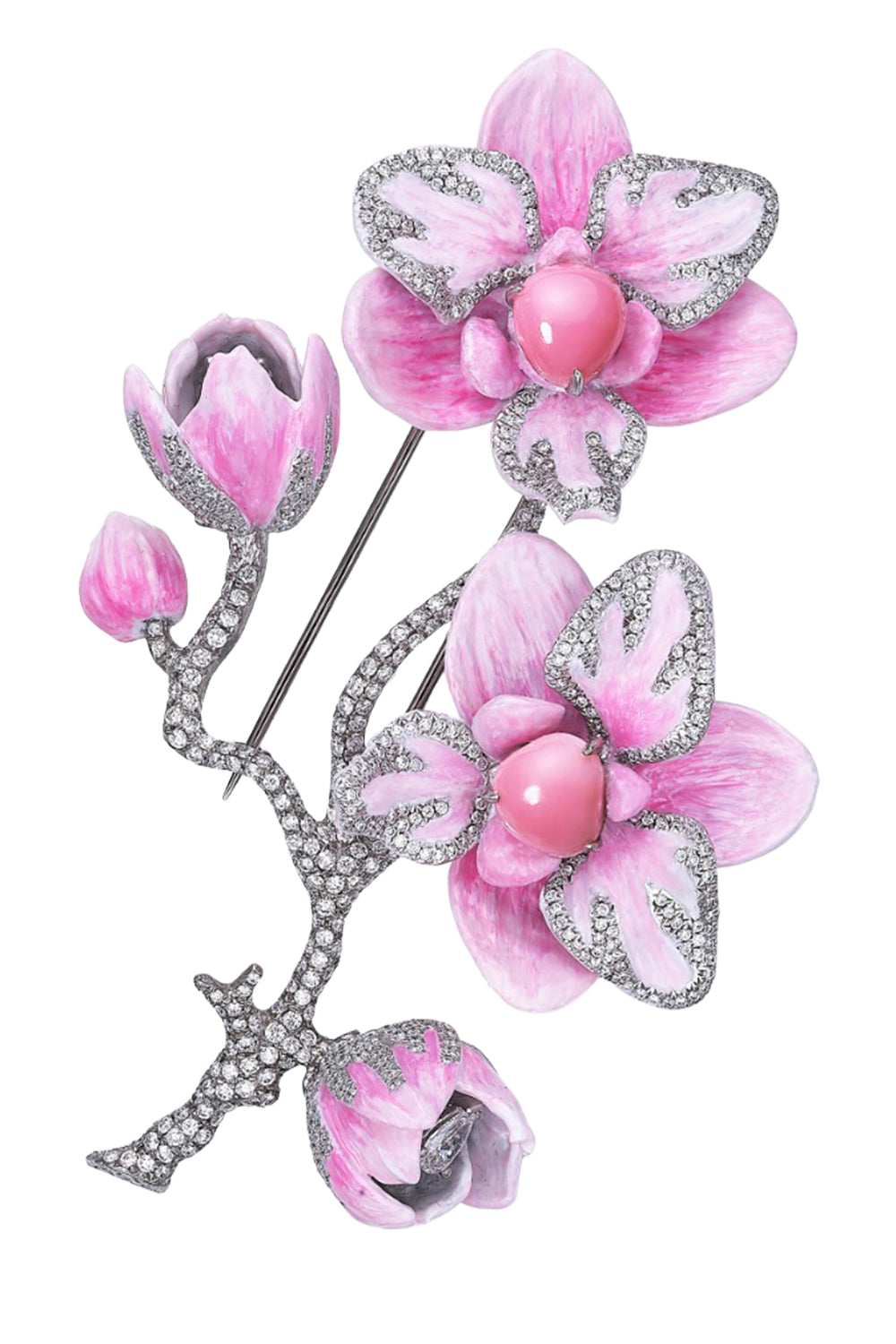 Conch Pearl Diamond Flower Brooch