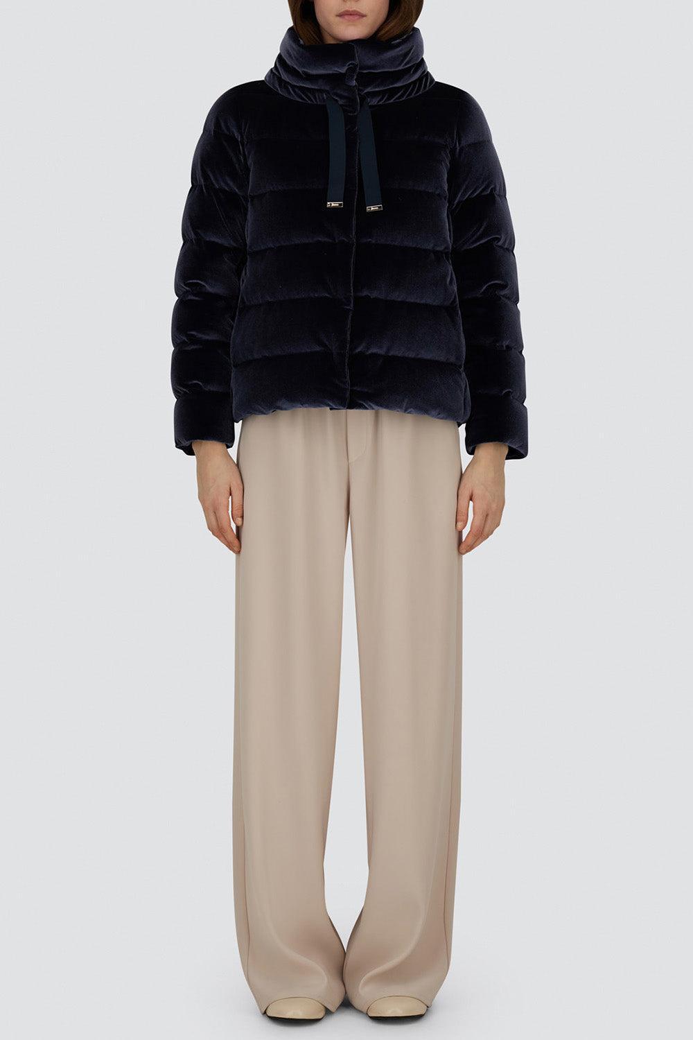 Velvet Quilted Short Jacket-BLU NAVY-40-CLOTHINGJACKETCASUAL-HERNO