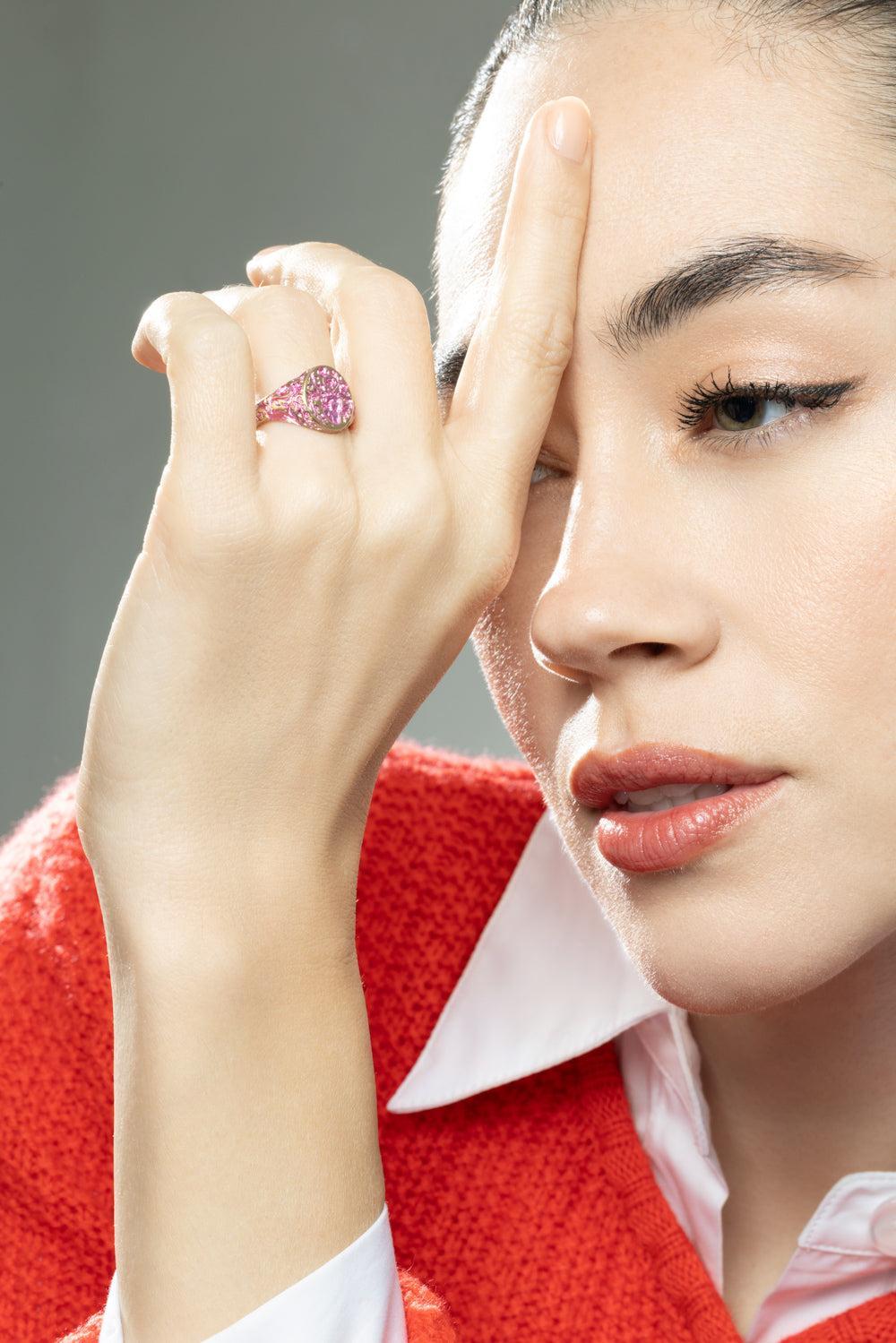 Mini Pink Heart Signet Ring-YELLOW GOLD-JEWELRYFINE JEWELRING-CASTRO SMITH