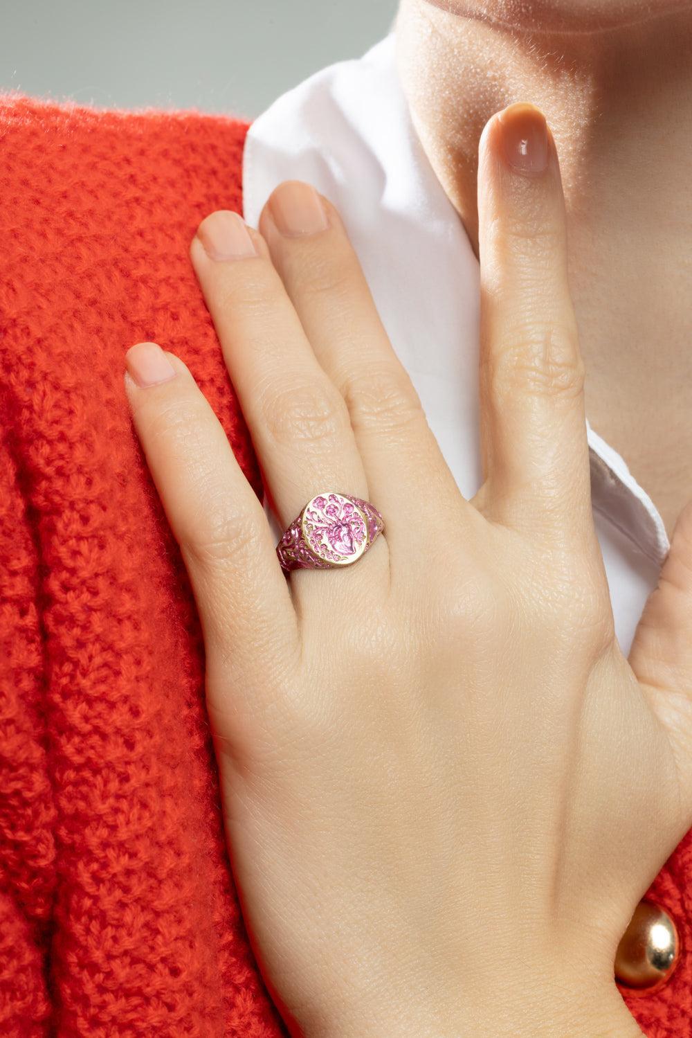 Mini Pink Heart Signet Ring-YELLOW GOLD-JEWELRYFINE JEWELRING-CASTRO SMITH