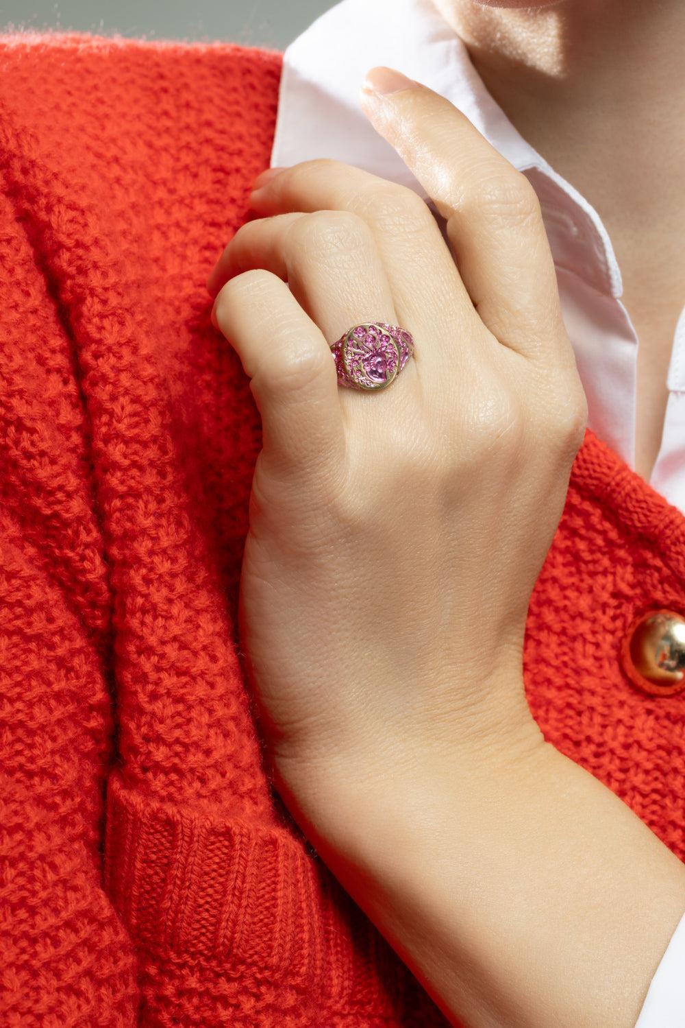 Mini Pink Heart Signet Ring-YELLOW GOLD-JEWELRYFINE JEWELRING-CASTRO SMITH