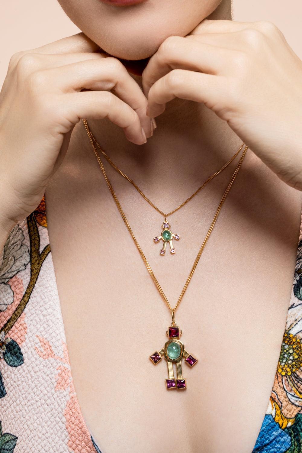 Paraiba Tourmaline Rubellite Maxi Robot Pendant-YELLOW GOLD-JEWELRYFINE JEWELPENDANT-VAN