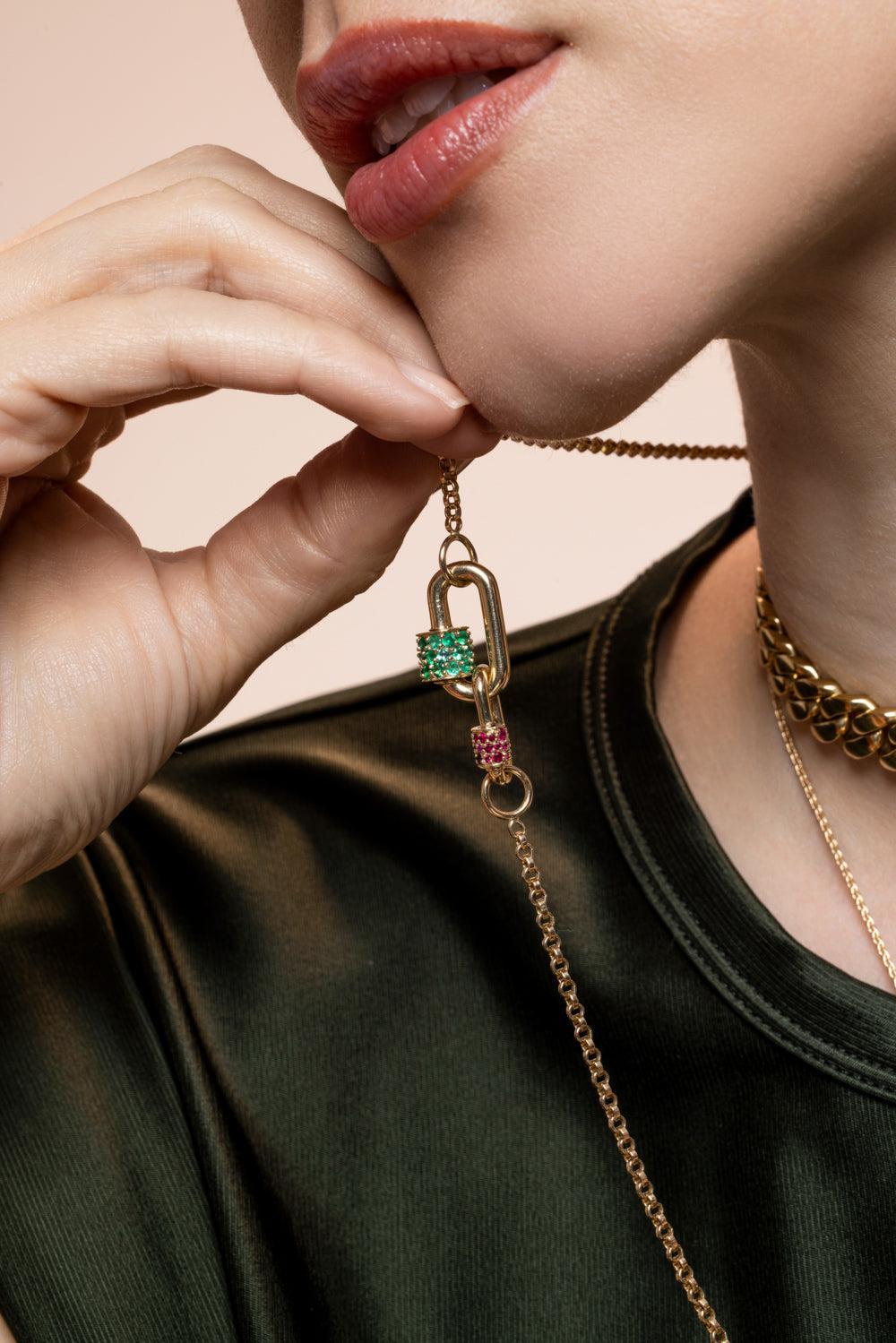 Emerald Stone Chubby Babylock-YELLOW GOLD-JEWELRYFINE JEWELPENDANT-MARLA AARON