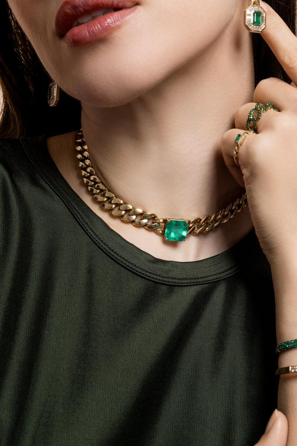 Emerald Solid Flat Link Choker Necklace-YELLOW GOLD-10MM-JEWELRYFINE JEWELNECKLACE O-SHAY JEWELRY