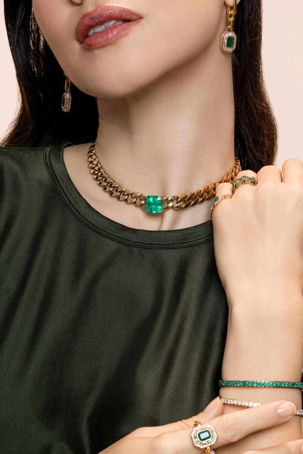 Emerald Solid Flat Link Choker Necklace-YELLOW GOLD-10MM-JEWELRYFINE JEWELNECKLACE O-SHAY JEWELRY