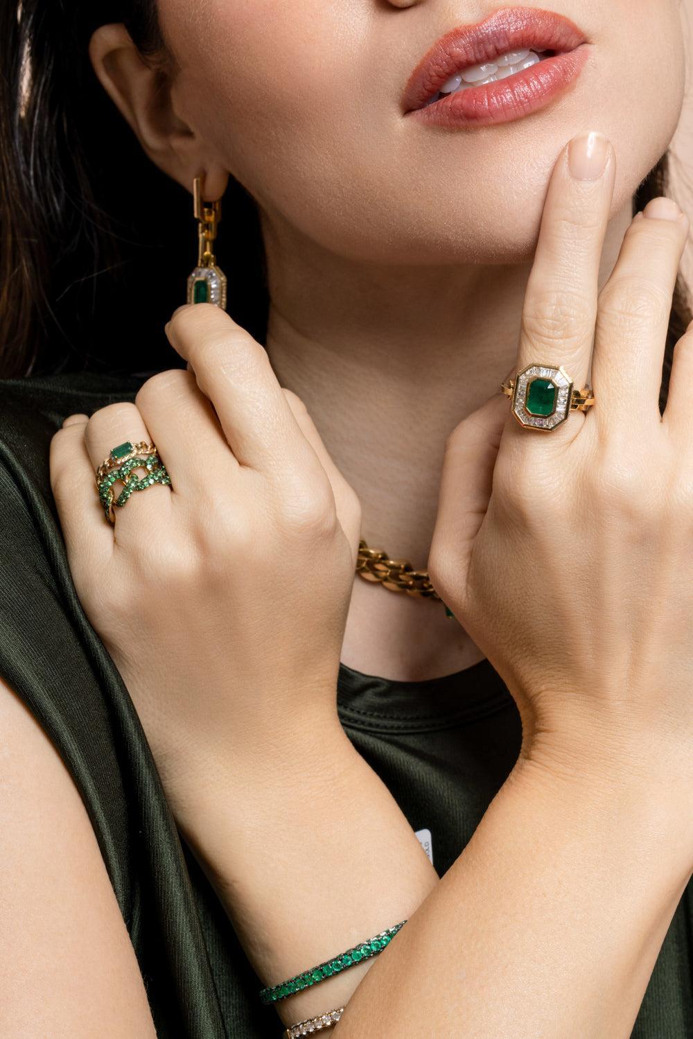 Green Garnet Essential Link Ring-YELLOW GOLD-6-JEWELRYFINE JEWELRING-SHAY JEWELRY