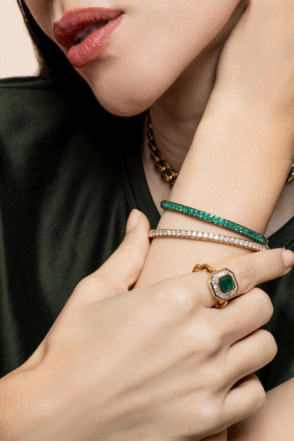 Emerald Three Sided Bangle Bracelet-YELLOW GOLD-JEWELRYFINE JEWELBRACELET O-SHAY JEWELRY