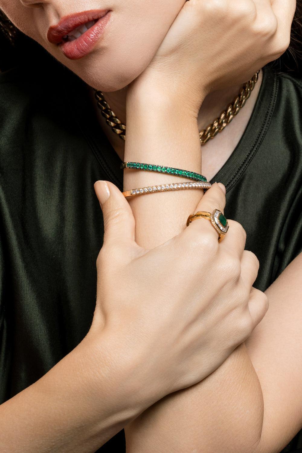 Emerald Three Sided Bangle Bracelet-YELLOW GOLD-JEWELRYFINE JEWELBRACELET O-SHAY JEWELRY