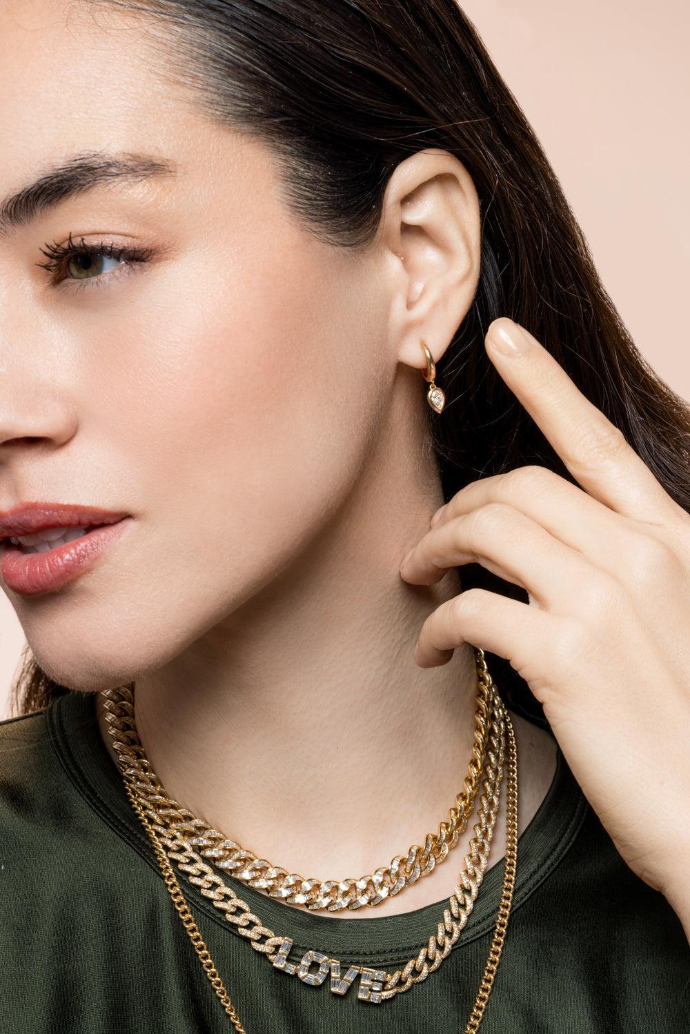 Diamond Pear Drop Huggie Earring-YELLOW GOLD-JEWELRYFINE JEWELEARRING-SHAY JEWELRY