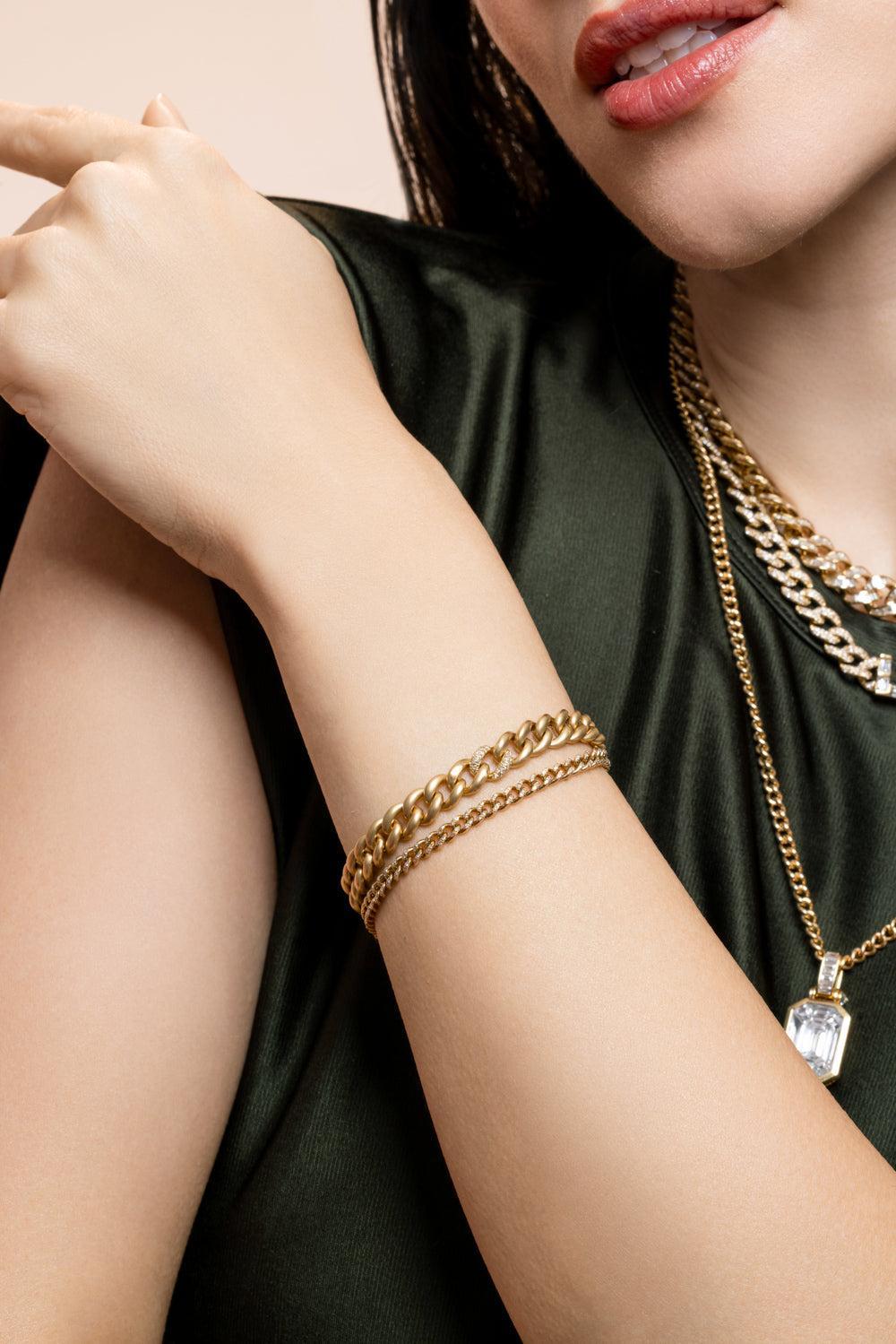 Diamond Medium Matte Bracelet-YELLOW GOLD-6.5-JEWELRYFINE JEWELBRACELET O-SHAY JEWELRY