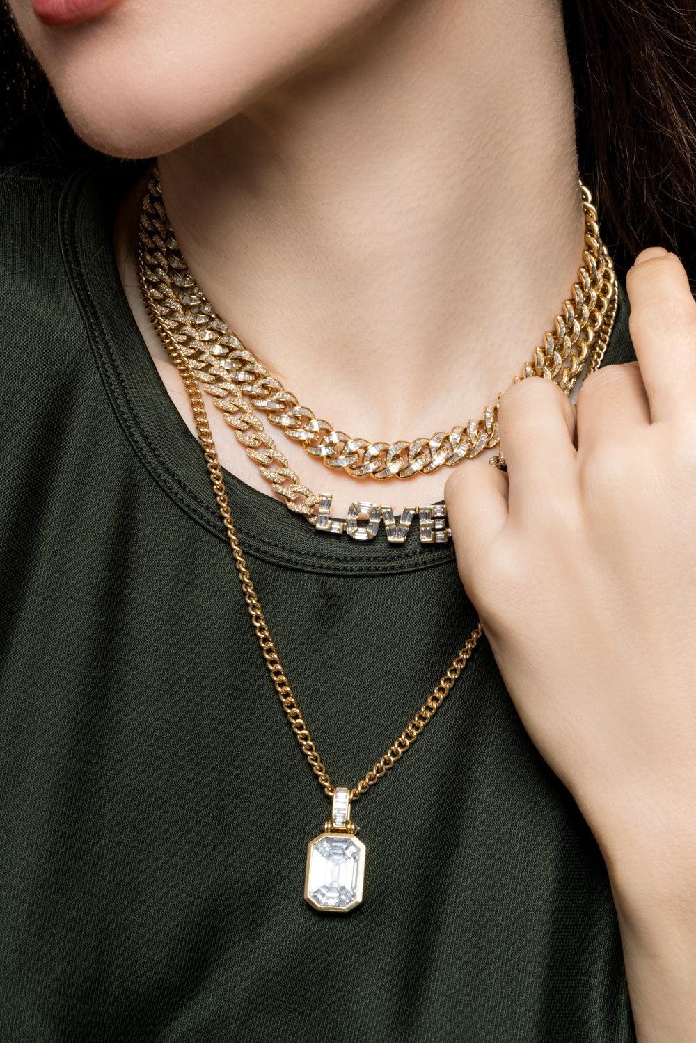 Diamond Baguette Essential Link Necklace-YELLOW GOLD-JEWELRYFINE JEWELNECKLACE O-SHAY JEWELRY