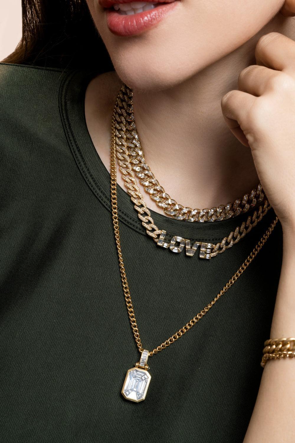 Diamond Baguette Essential Link Necklace-YELLOW GOLD-JEWELRYFINE JEWELNECKLACE O-SHAY JEWELRY