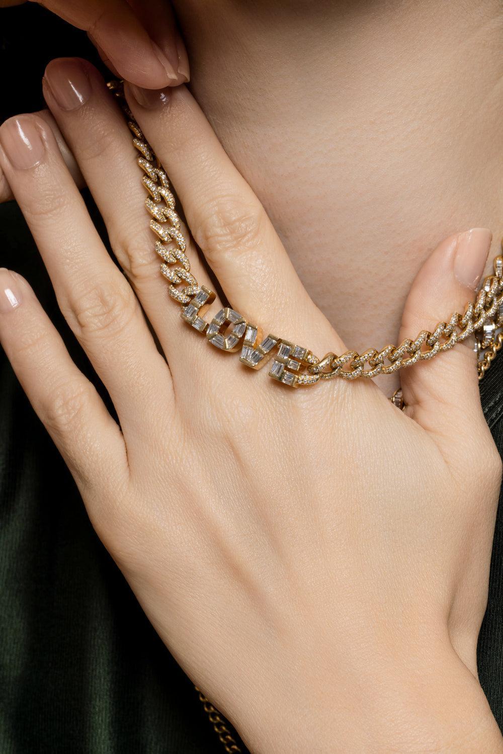 Diamond LOVE Medium Link Necklace-YELLOW GOLD-JEWELRYFINE JEWELNECKLACE O-SHAY JEWELRY
