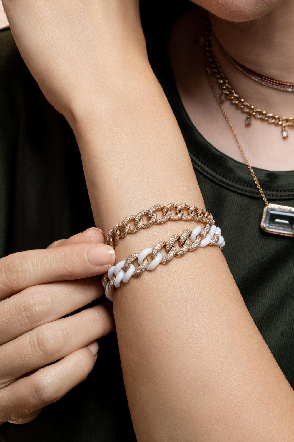 Diamod Seven link White Bracelet-ROSE GOLD-6.5-JEWELRYFINE JEWELBRACELET O-SHAY JEWELRY