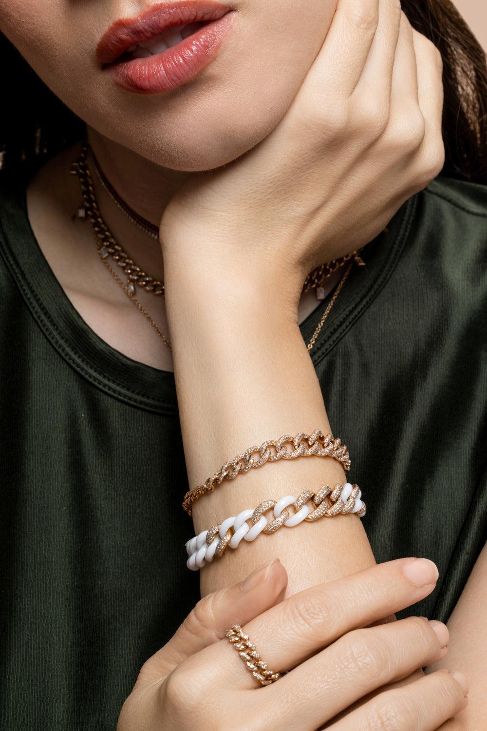 Diamod Seven link White Bracelet-ROSE GOLD-6.5-JEWELRYFINE JEWELBRACELET O-SHAY JEWELRY