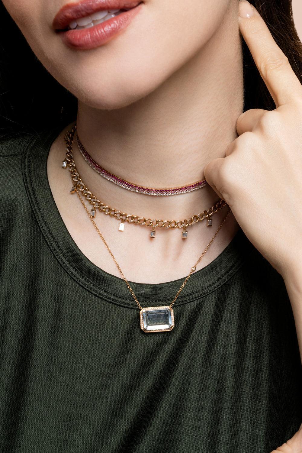 Diamond White Topaz Portrait Necklace-ROSE GOLD-18-JEWELRYFINE JEWELNECKLACE O-SHAY JEWELRY
