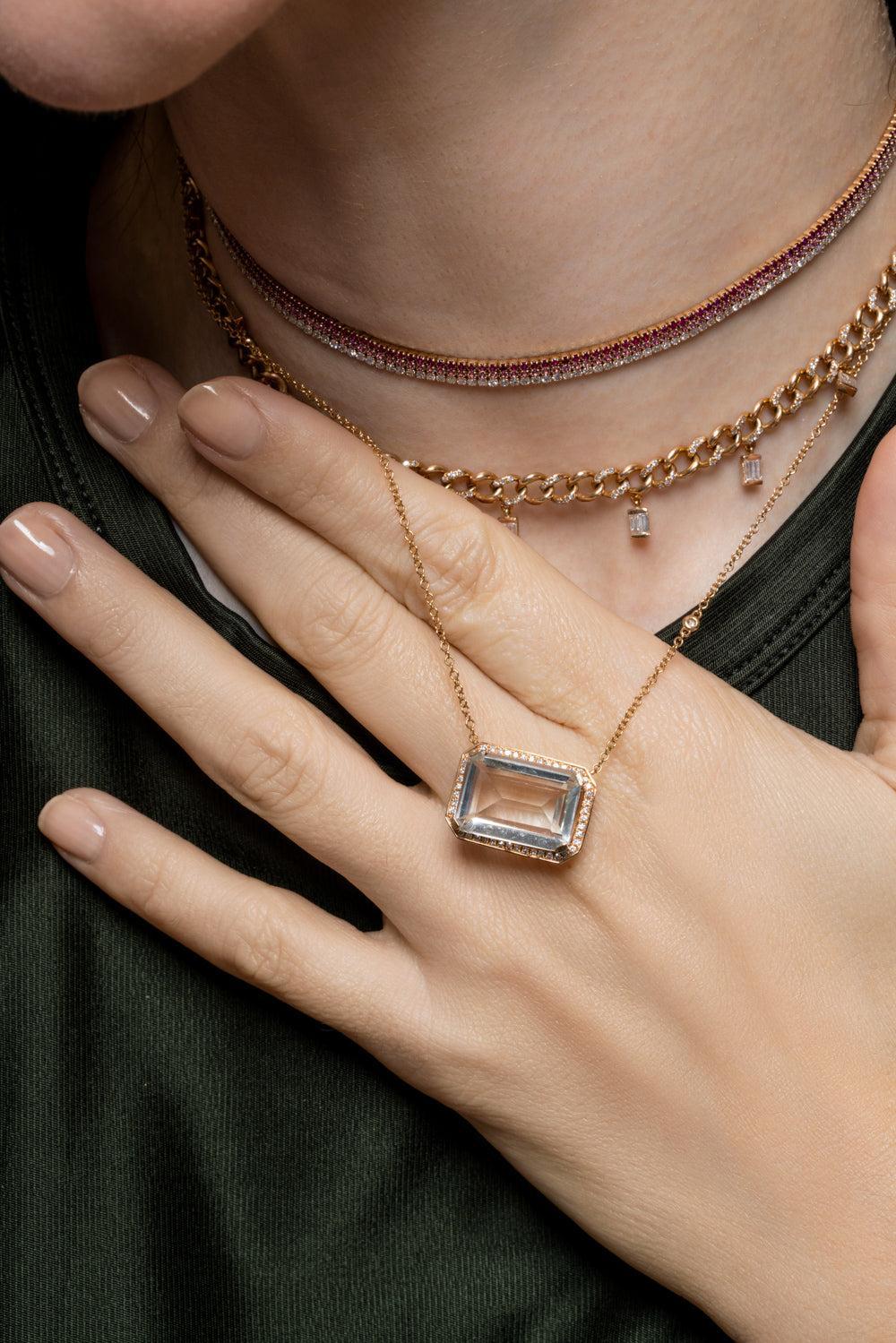 Diamond White Topaz Portrait Necklace-ROSE GOLD-18-JEWELRYFINE JEWELNECKLACE O-SHAY JEWELRY