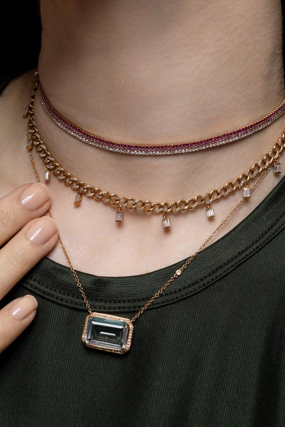 Ruby Sapphire diamond Triple Stack Necklace-ROSE GOLD-JEWELRYFINE JEWELNECKLACE O-SHAY JEWELRY