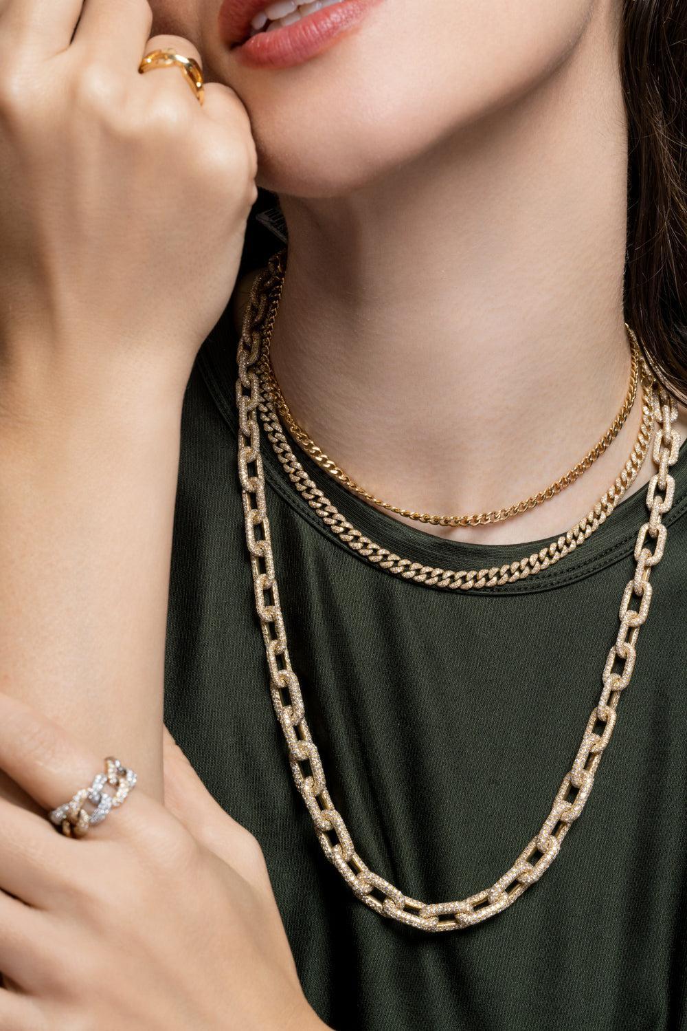 Diamond Cable Link Necklace-YELLOW GOLD-22-JEWELRYFINE JEWELNECKLACE O-SHAY JEWELRY