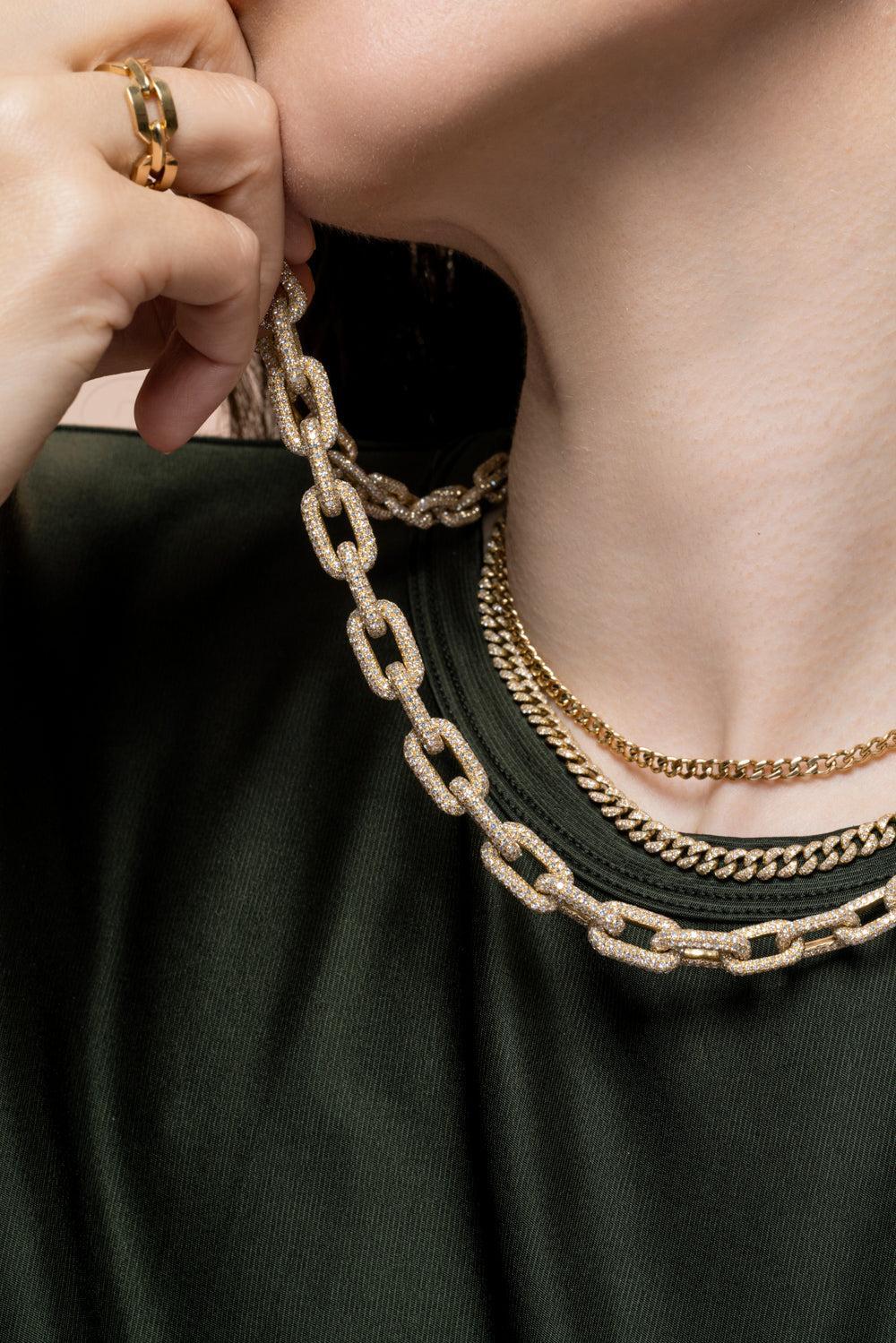 Mini Pave Link Choker-YELLOW GOLD-JEWELRYFINE JEWELNECKLACE O-SHAY JEWELRY