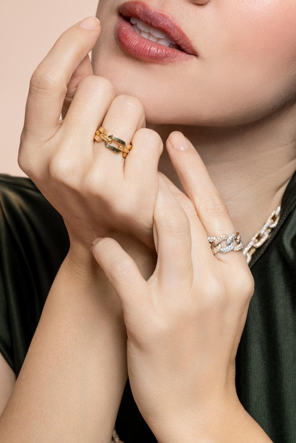 Diamond Two Tone Essential Link Ring-YELLOW GOLD-6-JEWELRYFINE JEWELRING-SHAY JEWELRY