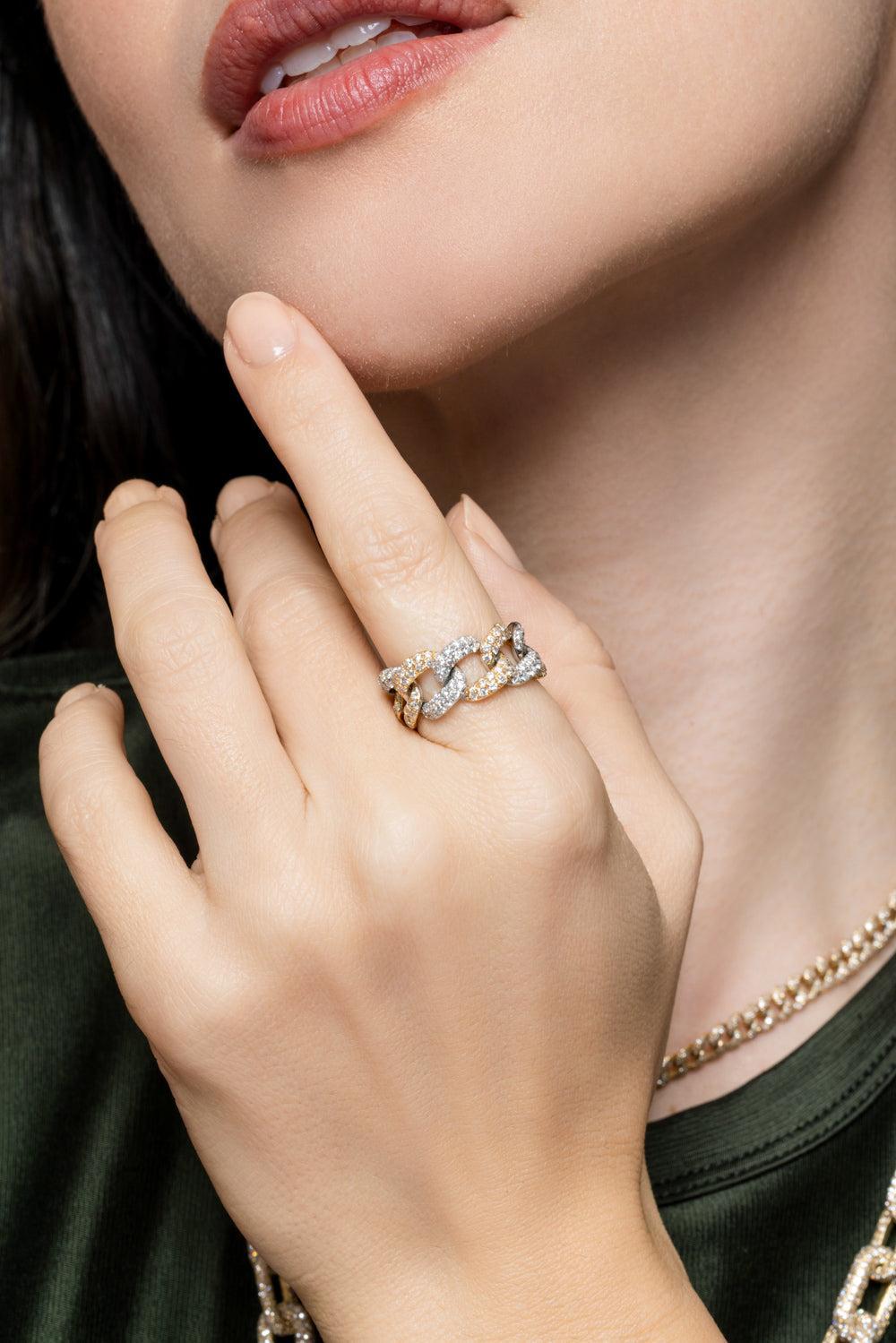 Diamond Two Tone Essential Link Ring-YELLOW GOLD-6-JEWELRYFINE JEWELRING-SHAY JEWELRY