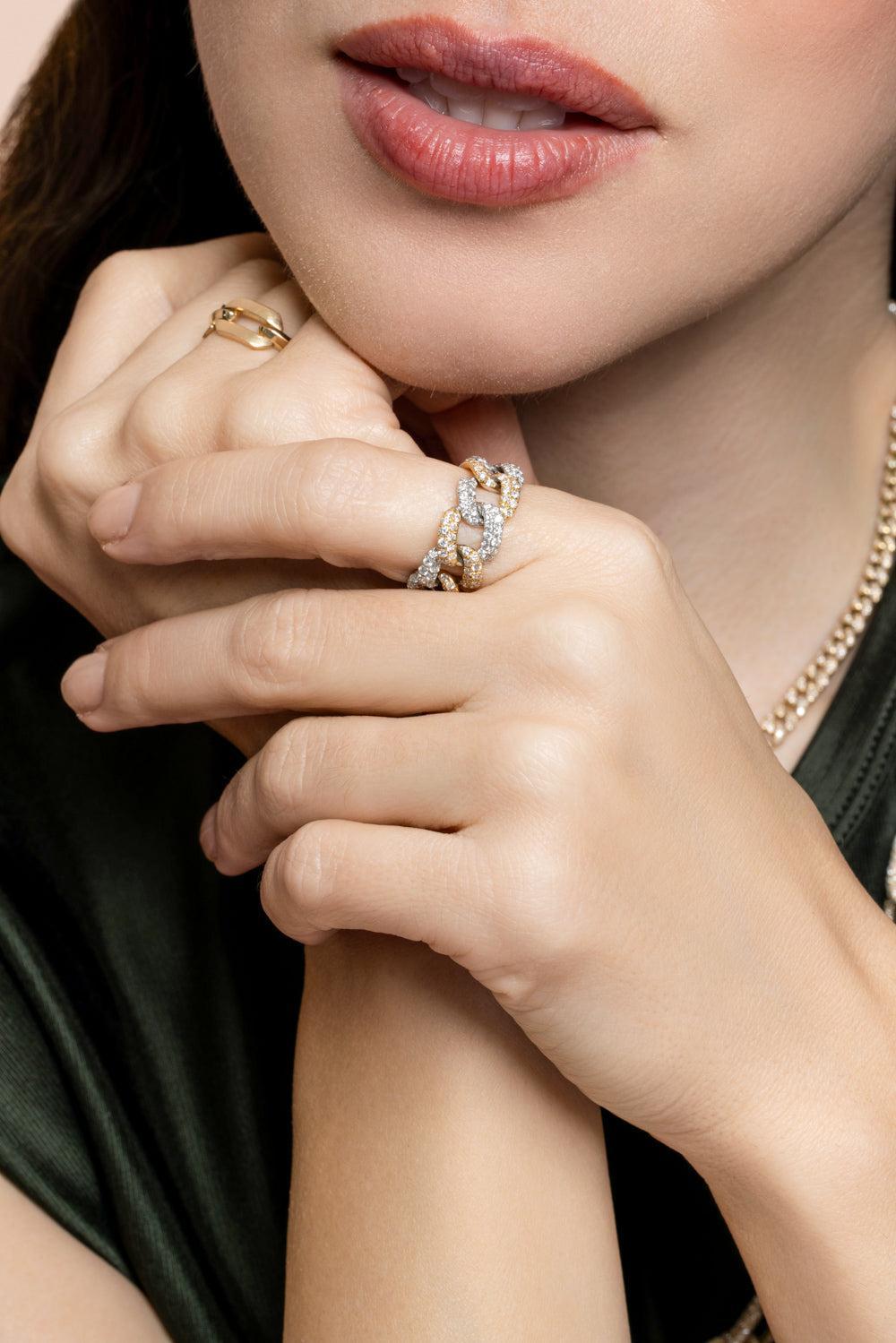 Diamond Two Tone Essential Link Ring-YELLOW GOLD-6-JEWELRYFINE JEWELRING-SHAY JEWELRY